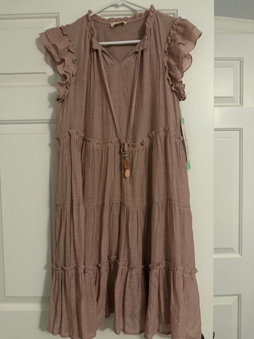 Indigo Rose Tiered Boho Ruffle Sleeve Midi Dress
